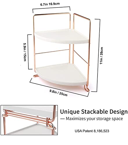 Image of Iron 2 Tier Counter Top Organizer I Bathroom Organizer Stand I Desk Organizer I Multi-Purpose Storage Countertop Racks For Kitchen I Corner Shelf (RoseGold-2Tier-Triangle)