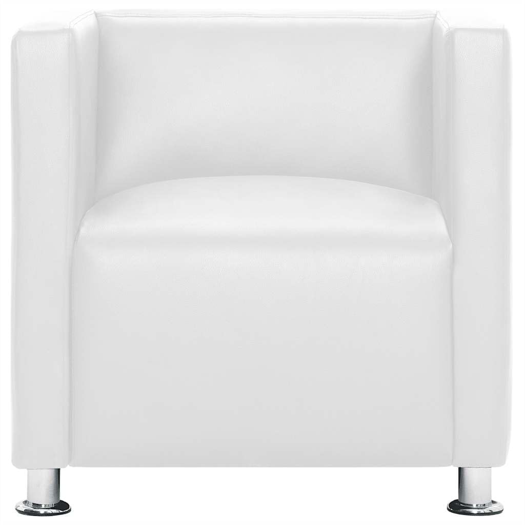 Sillón de cubo blanco de piel sintética, 71 x 54 x 69 cm, altura del asiento 43 cm, patas de metal, diseño moderno, resistente y duradero, para salón, dormitorio, oficina