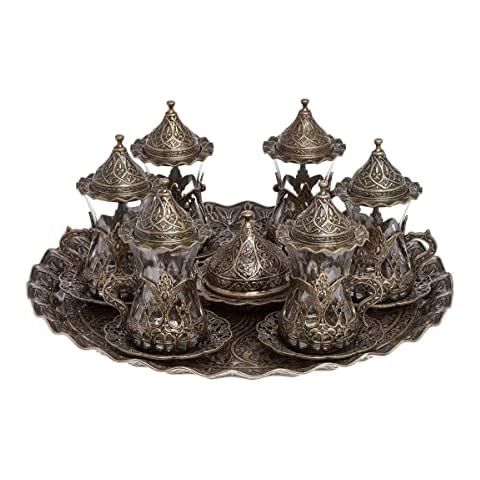 LAZWARD Set of 6 cups Turkish tea cup set A wonderful tea set for serving tea in a traditional way that can be a gift (Antique gold) Cover