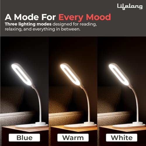Image of Lifelong LED Study Lamp with Wireless Charging for Phone, AirPods| Touch Control Table Lamp with 3 Light Modes | Eye-Caring Study Lamp with Flexible Gooseneck|LED Desk Light for Home, Office & Bedroom