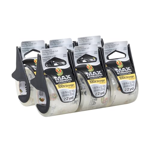 Duck MAX Strength Packing Tape With Dispenser, Clear, 6 pk, 1.88" x 22 yd., 284983