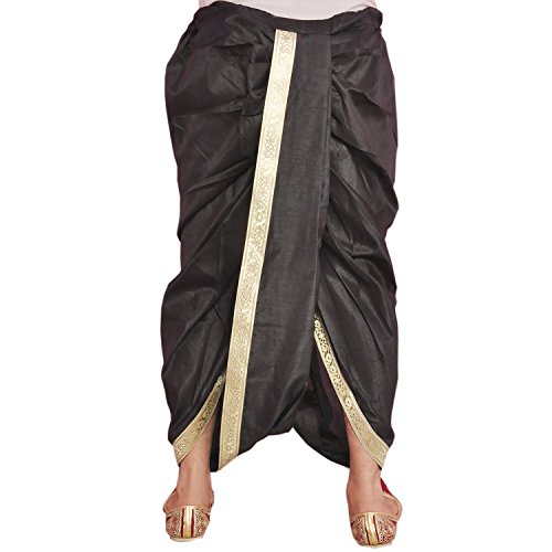 Image of Larwa Men's Polyester Dupion Lace Embroidered Dhoti (DBlack2, Black, Free Size)