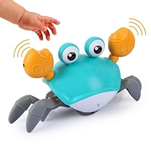 PintreeLand Crawling Crab Baby Toys with Music & Light, Tummy Time Interactive Toddler Toy Automatically Avoid Obstacles for Boys or Girls (Blue)