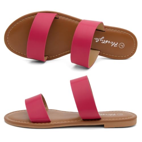 Image of Herstyle Flat Sandals for Women, Double Strap Slide Sandals, Open Toe Slip On, Comfortable Cushioned Footbed Casual Summer Shoes for Daily Wear, Beach, Vacation, Clear Options