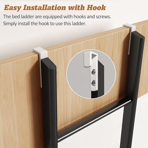 White Bunk Bed Ladder with 2 Hooks, Heavy-Duty 150kg/330lbs Capacity Loft Bed Ladder for Travel Trailers, 61 Inch Camper Bunk Bed Accessory