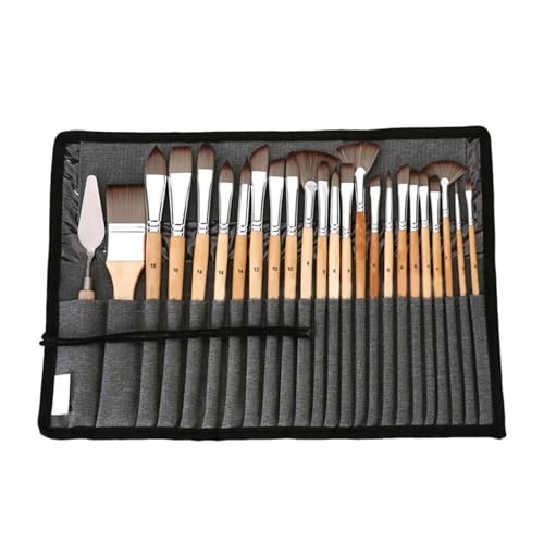 Pinceaux de peinture aquarelle lot de 24 fournitures de dessin nylon avec rouleau de tissu souple