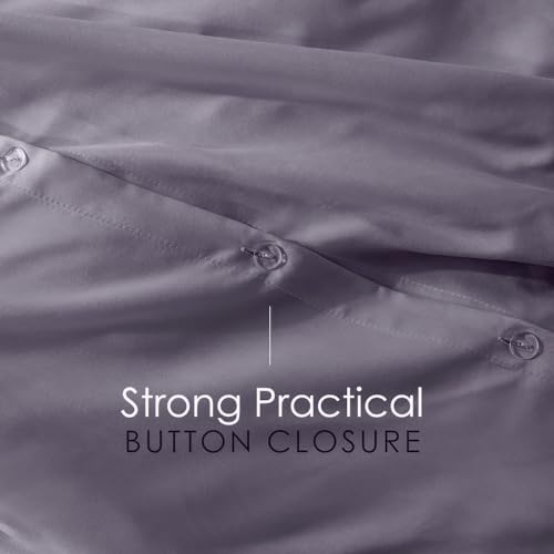 Image of Hearth & Harbor Grayish Purple Duvet Cover with Fitted Sheet Twin Size | 3 Piece Soft Double Brushed Bedding Set, Button Closure, 1 Duvet Cover 68x90 Inches, 1 Fitted Sheet, 1 Pillow Sham