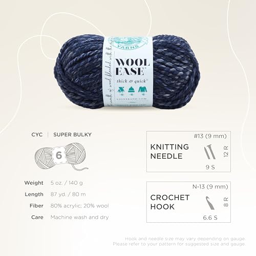 Image of Lion Brand Yarn Wool-Ease Thick and Quick Yarn, Soft and Bulky Yarn for Knitting, Crocheting, and Crafting, 3 Pack, River Run | Super Bulky Wool Acrylic Blend Fiber for Soft Hats, Sweaters, Chunky Blankets, Yarn for Crochet, Knitting, Crafts, Weaving