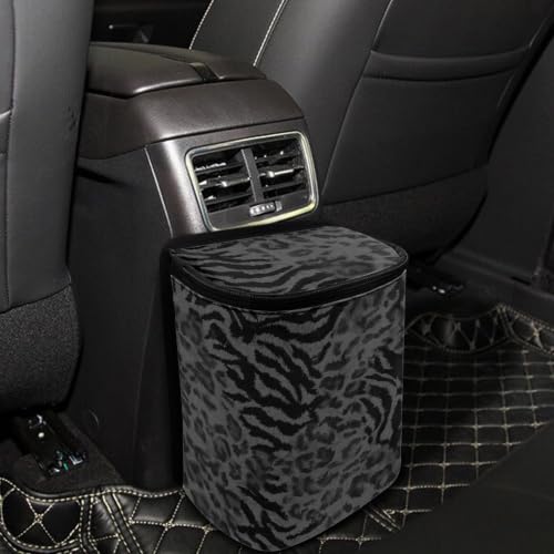 Image of Black Leopard Car Trash Can, Waterproof Car Garbage Can with Lid and Zip Clouse, Leak Proof Portable Car Trash Bag Hanging Vehicle Organizer