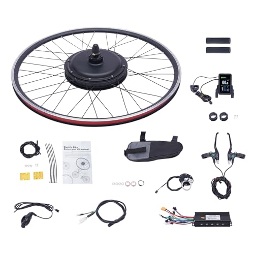 spuwlqot Elektrofahrrad-Umbausatz, 48 V, 1000 W, Elektrofahrrad-Set mit Motor und Display, 45-55 km/h, Bike Scooter, Motor ohne Bürsten und Getriebe für 28, 29 Zoll (71,1 cm), 700c vorne