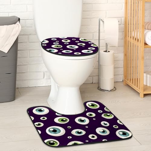 2 Pieces Flannel Toilet Contour Mat and Toilet Lid Cover, Soft Toilet Lid Cover Set Machine Washable Non Slip Contour Mat for Bathroom Decor Accessories