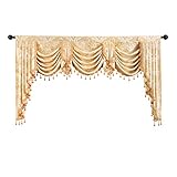 ELKCA Golden Jacquard Swag Waterfall Valance Luxury Curtain Valance for Living Room,Rod Pocket...