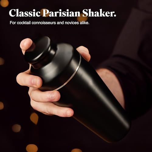 VonShef Cocktail Shaker Set, Black 6pc Set with 550ml Parisian Cocktail Shaker, Professional Bartender Set for Home Bar, Including Strainer, Muddler, Jigger & Other Bar Accessories, Gift Box Included