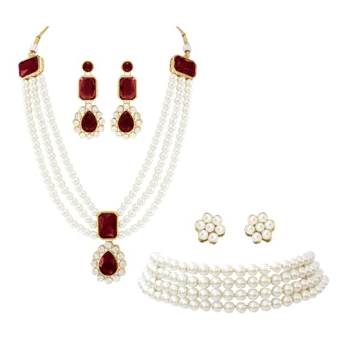 Image of Peora Traditional Maharani Haar Necklace with Earrings Bridal Jewellery Set Gift for Women