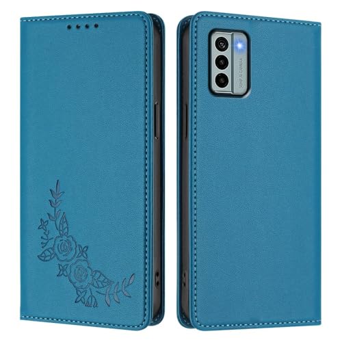 Étui Nokia Pulse Pro bleu lac à rabat magnétique avec motif fleurs