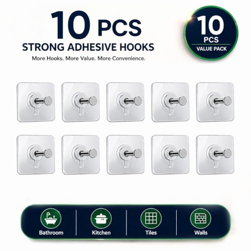 Image of Premium Quality Photo Frame Hooks - Strong Heavy Duty Wall Hooks for Photo Frames, Clocks & Kitchen Use - No Drill, Damage-Free Hanging Solution 10 Pcs