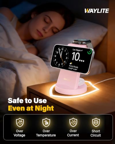 Image of 3 in 1 Fast Charging Station for iPhone, 25W Wireless Magnetic Phone Charger for iPhone 17 16e 16 15 14 13 12 Serise, Watch Charger Stand, Wireless Charging Station for AirPods 4 3 Pro, Pink