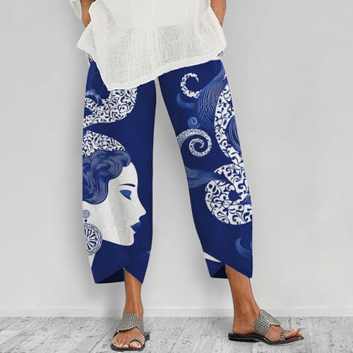 Geleglaer Women's Wide Leg Capri Pants 2025 Summer Casual High Waisted Lounge Cropped Print Beach Trousers with Pockets2