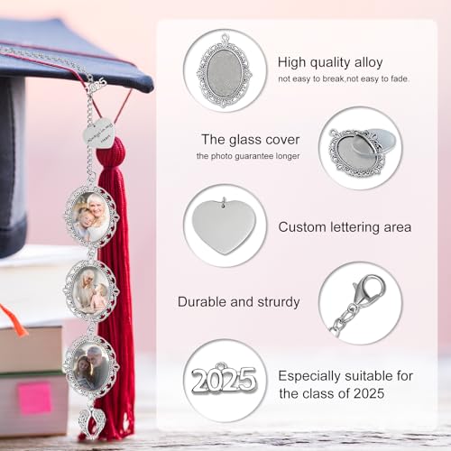 Personalized Graduation Tassel Photo Charm Custom 2025 Graduation Memorial Tassel Charm with Angel Wings for Cap Decorations3