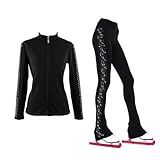 LIUHUO Eiskunstlauf-Trainingshose, Jacken, Mädchen, Damen, Fleece, warmer Trainingsanzug, Schwarz, 140