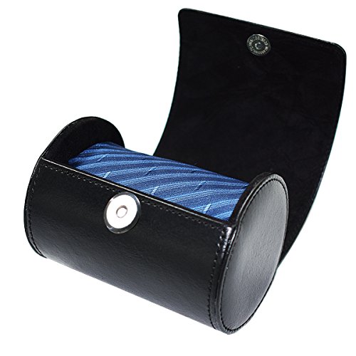 Cravate de Rangement en Cuir PU Cylindre en Forme de Rouleau pour Les Hommes -3.1"x4.3 Noir Cover