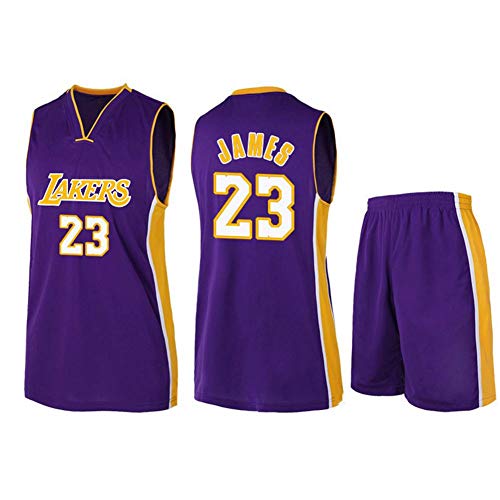 Jhua Camiseta de Baloncesto Lebron James, Uniforme de Baloncesto de los Lakers, Uniforme de Baloncesto James No. 23, Bordado de Ropa de Baloncesto (Negro/Amarillo/Blanco/Morado)