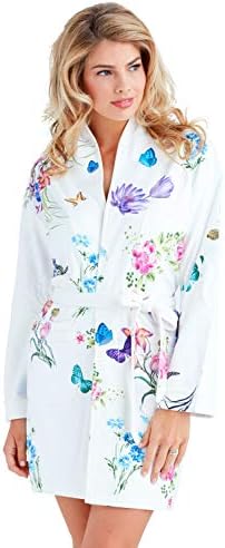 Wrap Up by VP Wonderland Butterflies and Flower Microfiber Short Robe, S/M