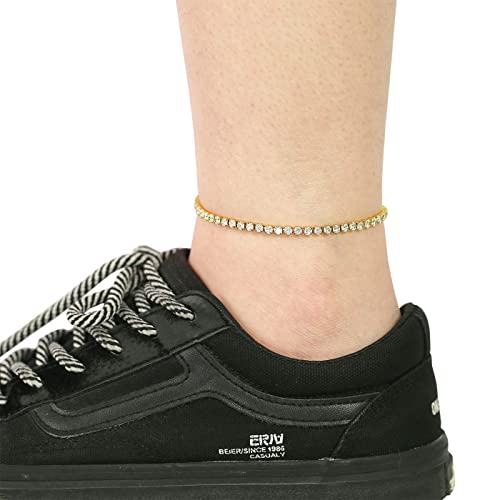 Jyueda Gold Anklets For Women Waterproof,18K Gold Plated 3Mm Cubic Zirconia Tennis Anklet For Women Adjustable Summer Beach Ankle Bracelets Foot Jewelry Gifts #TOP2