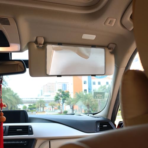 Car Mirror Visor Cosmetic Car Makeup Mirror for Car Visor, Large Car Vanity Mirror Sun-Shading Cosmetic Mirror for Car Truck SUV Rear View Mirror Sun, Shading Cosmetic Mirror with Straps. (Black)