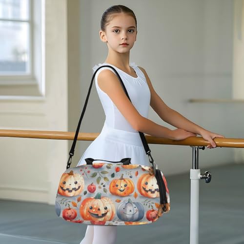 Duffle Bag for Boys or Girls with Shoes Compartment, Halloween Pumpkins Cute Leaves Sports Travel Bag Overnight3