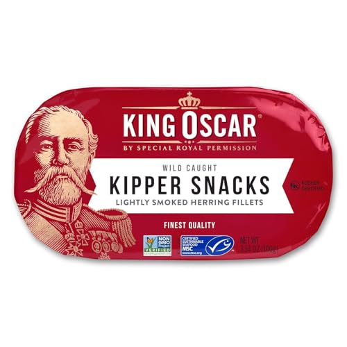 King Oscar Kipper Snacks, 3.54 Ounce Cans (Pack of 12), Lightly Smoked Herring Fillets, Wild Caught Canned Herring