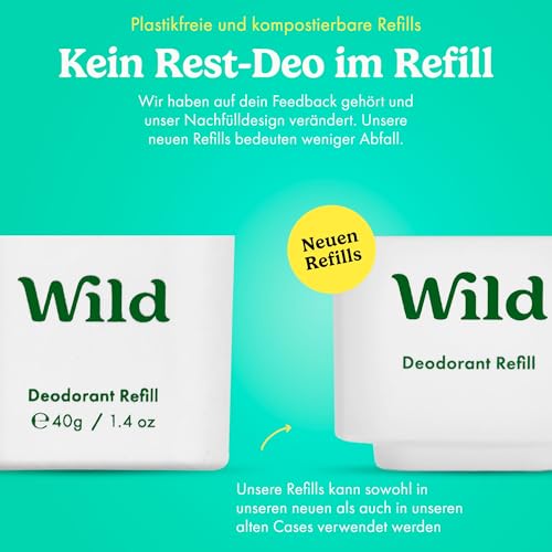 Wild - Natürliches nachfüllbares Deo - Aluminiumsalzfrei - Lilafarbener Deobehälter mit Nachfüll-Sortenpaket - Enthält Fresh Cotton & Sea Salt, Cherry Blossom, Coconut & Vanilla Düfte - Vegan