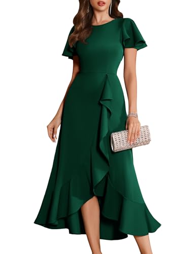 Image of BeryLove Women Formal Party Dress Flutter Short Sleeve Wedding Cocktail Long Evening Dress