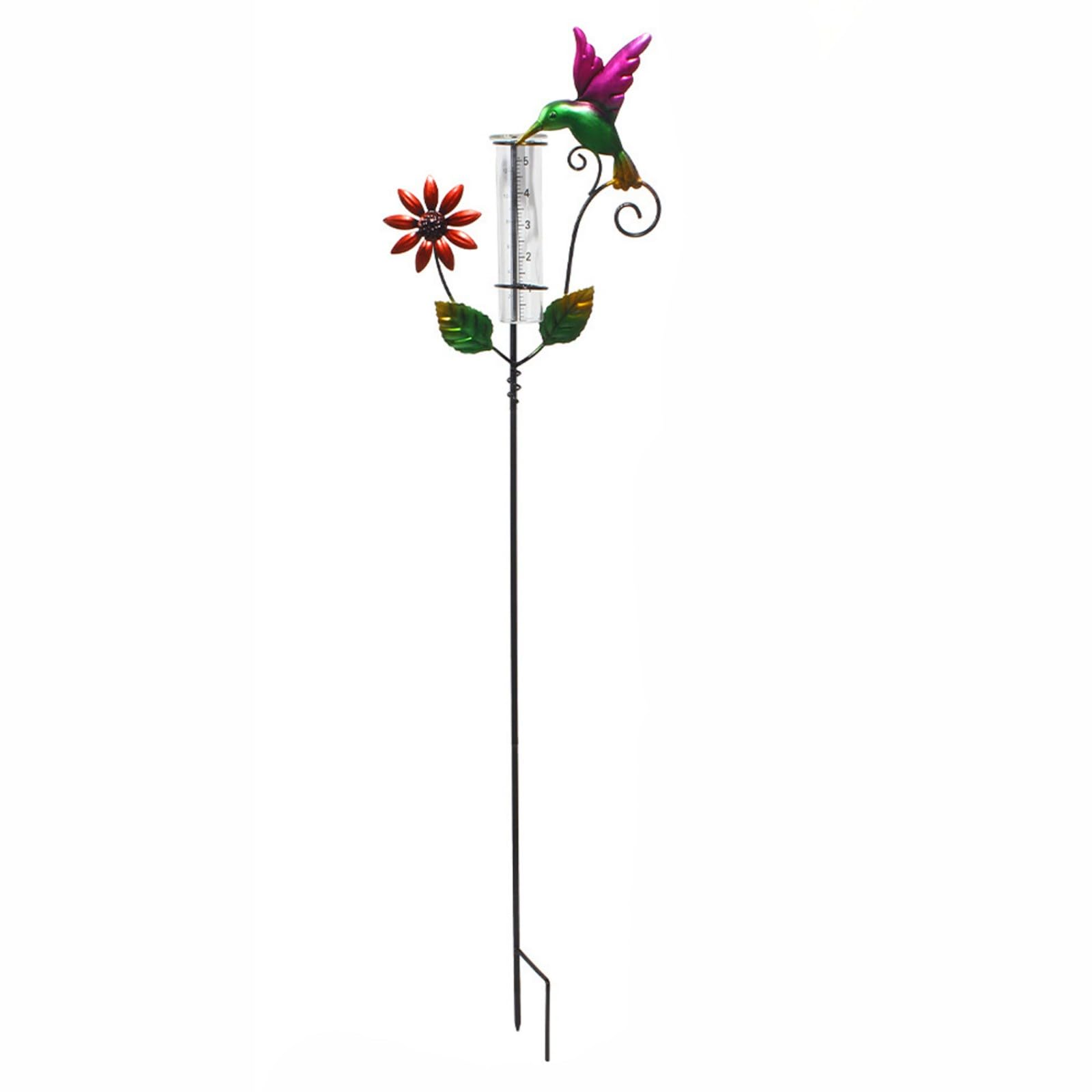 Tsophreniq Flower And Bird Rain Artistic Hummingbird Shaped Rainfalls Gauges Iron Functional Outdoor Rain Measuring Device Decorative Tool For Patios Handblown Glass Rain Collector