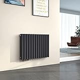EMKE Röhrenheizkörper Horizontal Heizkörper Oval 600x770mm Doppellagig Anthrazit, Design Heizkörper Modern Heizung Seitenanschluss 1188W