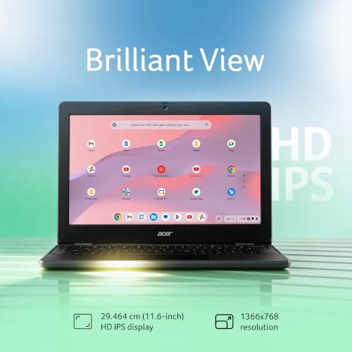 Image of Acer Chromebook, MediaTek Kompanio 540 Octa-Core Processor, 4GB RAM, 64GB eMMC, Full HD, 11.6 inch inch Display, Chrome OS, Black, 1.2 KG, C725, Arm Mali G57 Graphics, WiFi 6E Laptop