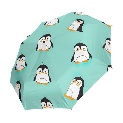 Parapluie compact mignon pingouin turquoise automatique pour sac à main
