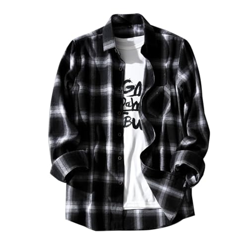 Mens Button Down Shirt Regular Fit Long Sleeve Buffalo Plaid Lapel Camp Shirts Casual Lightweight Jacket Fashion Tops