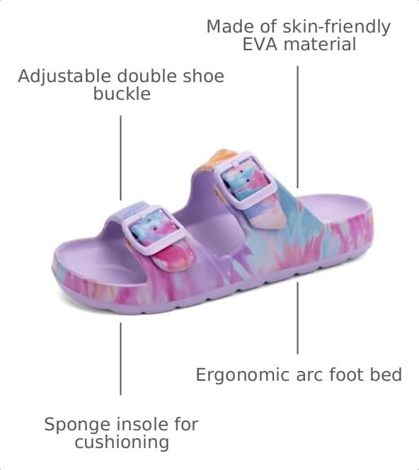 Image of INMINPIN Boys Girls Double Buckle Slide Sandals Comfort Beach Pool Shower Slippers Adjustable Indoor Outdoor Little Kid /Big Kid