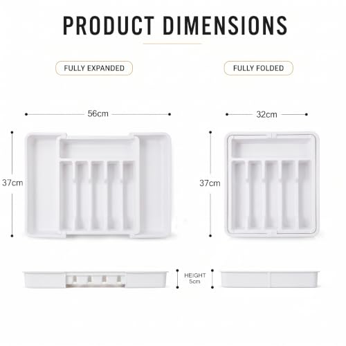 Image of CLAPONE Drawer Organizer Tray /Kitchen Expandable Utensil Tray /Adjustable Utensil Organizer /Cutlery Silverware Flatware Holder /Divider for Spoons Forks Knives Tableware (White, 2 Pieces)