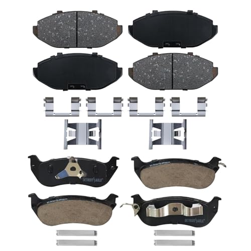 Image of Detroit Axle - Brake Pads for 1998-2002 Ford Crown Victoria | Mercury Grand Marquis Lincoln Town Car, Front and Rear Ceramic Brake Pads with Hardware 1999 2000 2001 Replacement