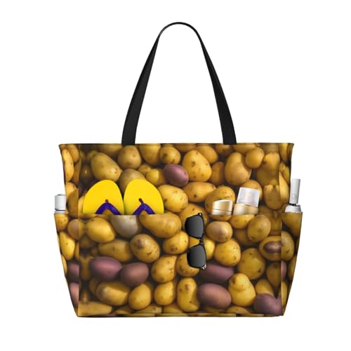 Sac de travail grande capacité imprimé pommes de terre tote bag noir