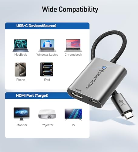 Image of Cable Matters 48Gbps USB C to HDMI 2.1 Adapter with 140W Charging for MacOS, Windows, Supports [4K@240Hz /8K@60Hz HDR], Thunderbolt 4 to HDMI Adapter, Compatible for MacBook, Thunderbolt 5 Laptops