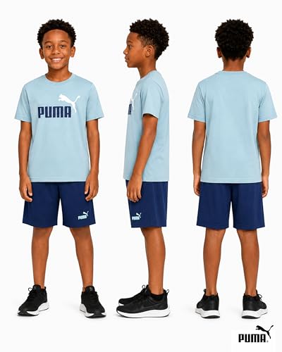 Image of PUMA Boys Short Set - 2 Piece Short Sleeve Crewneck Performance Graphic Tees and Athletic Mesh Shorts for Boys (Sizes: 4-16)