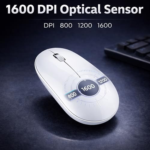 Image of ANT Globe 40 Dual-Mode Wireless Mouse| BT 5.0 /3.0 & 2.4GHz USB Optical Mouse | 1600 DPI Adjustable, 500mAh Rechargeable Battery, 3-Button Silent Click | Slim Mouse for Laptop, PC, Mac, Android White