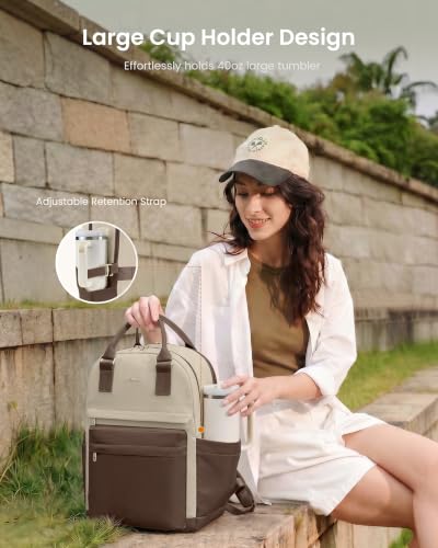 Image of LOVEVOOK Laptop Backpack for Women with Giant Tumbler Holder Pocket, 15.6 inch Laptop Computer Bag Travel Backpack Purse, Waterproof Work Nurse Teacher Bag College School Bookbag, Coffee & Dark Khaki