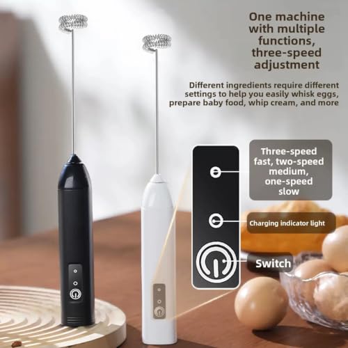 Milk Frother Handheld Rechargeable – Electric Matcha Whisk & Drink Mixer, Foam Maker for Latte, Cappuccino, Bulletproof Coffee, Portable Stainless Steel Frother for Home, Office & Travel. (White) — view 6