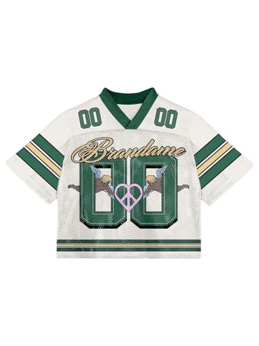 Men's Y2K Mesh Jersey Shirts V Neck Half Sleeve Number Graphic Tees Color Block Sport T Shirt