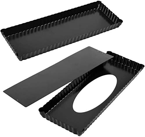 Webake 14 Inch Heavy Gauge Carbon Steel Non-stick Rectangular Tart Pan with Removable Bottom Quiche Baking Pan (Pack of 2)
