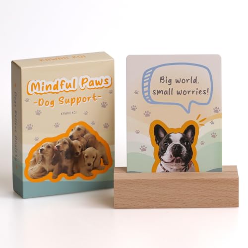 Image of 52 Dog-Themed Affirmation Cards Against Anxiety with Wooden Display Stand - Positive Affirmation Cards for Women - Uplifting and Inspirational